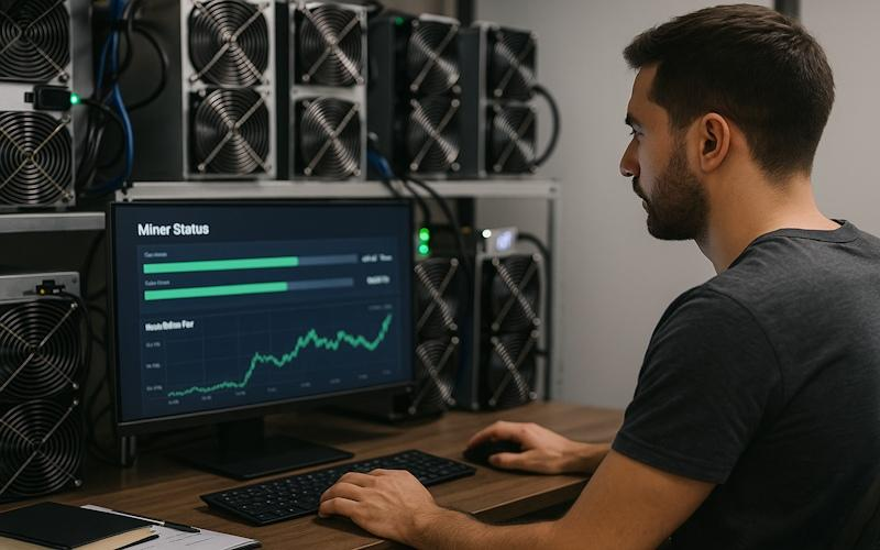 عکسی از یک فرد در حال استخراج ارز دیجیتال با ماینر